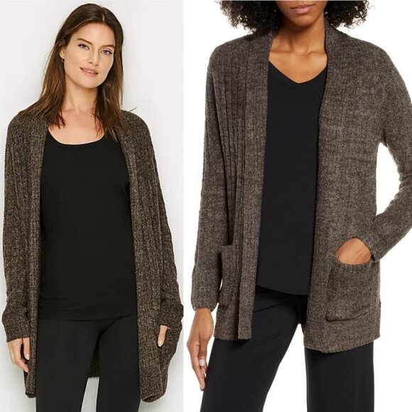 Barefoot Dreams Brown Cable Knit Fleece Cardigan Sweater Size XS Luxurious Boho‎ - Picture 3 of 12